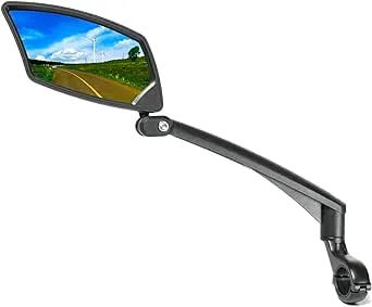 BriskMore Handlebar Bike Mirror, Scratch Resistant Glass Lens, Ajustable and Rotatable Safe Rearview Bicycle Mirror for Left Side BT-016L