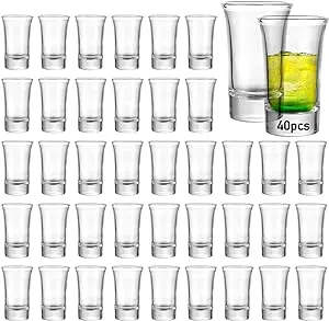 40 Pack Shot Glass Bulk Set with Heavy Base, 1.5 Ounce Clear Shot Round Shot Glasses Small Glass Shot Cups for Vodka, Whiskey, Tequila, Espresso, Liquor