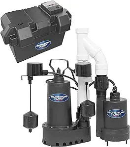 Superior Pump 92911 Backup Cast Iron Primary Sump Pump and Backup Pump Kit, 1/2 HP, Black