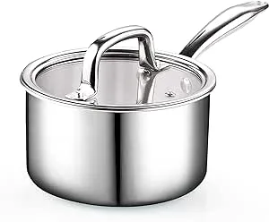 Cook N Home 02680 Tri-Ply Clad Stainless Steel Sauce Pan with Lid, 3 Quart, Silver