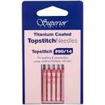 Superior Threads - Titanium-Coated Topstitch Needles #90/14 - for Quilting, Embroidery, and Sewing, 5 Count