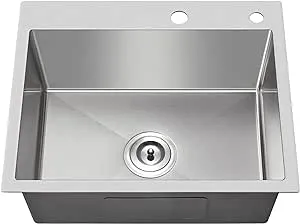 MENATT 20-inch Drop in Kitchen Sink, SUS304 Stainless Steel Top-Mount Handmade Kitchen rv Sink, Single Bowl Sink with Basket Strainer, 20"*16"*9" (Brushed)