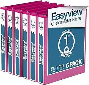 Easyview Premium Round Ring Customizable View Binder (6 Pack) Pink / 1 inch