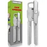 Can Opener Heavy Duty Stainless Steel Manual Can Opener Oversized Easy Turn Knob Sharp Cutting Wheel Good Grips with Built-in Bottle Opener