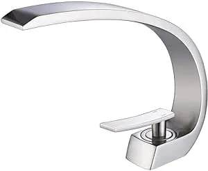 Wovier Brushed Nickel Bathroom Sink Faucet,Unique Design Single Handle Single Hole Brass Lavatory Vanity Faucet,Basin Mixer Tap with Supply Hose and Pop Up Drain Assembly