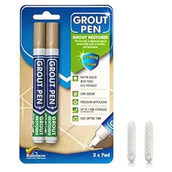 Grout Pen Beige Tile Paint Marker: Waterproof Grout Paint, Tile Grout Colorant and Sealer Pen - Narrow 5mm, 2 Pack