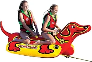 WOW Sports Weiner Dog Towable Tube for Boating, Towable Tube with Large Side Pontoons for Easy Boarding, 1 to 2 Person Towable