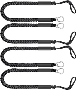 4 Pack Bungee Boat Dock Lines Mooring Rope Bungee Shock Cords Docking Rope Clip for PWC,Jet ski,Pontoon,Kayak,Canoe,Power Boat,Watercraft 4 Feet