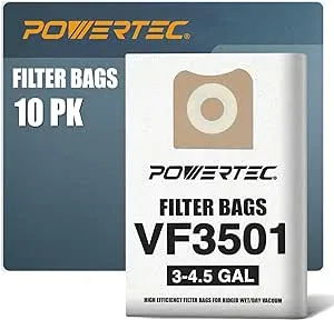 POWERTEC VF3501 Shop Vacuum Bags 10PK, 23738 Size C 3-4.5 Gallon Filter Bags/Shop Vacuum Replacement Bags for Ridgid 4000RV, WD40700 (75017-P2V)