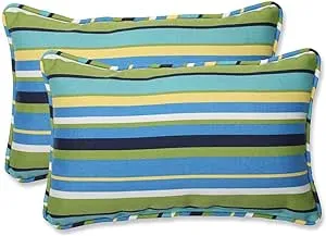 Pillow Perfect Stripe Indoor/Outdoor Accent Throw Pillow, Plush Fill, Weather, and Fade Resistant, Lumbar - 11.5" x 18.5" , Blue/Green Topanga, 2 Count