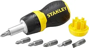 STANLEY Multi Screwdriver, Stubby Ratcheting, Including 6 Interchangeable Bits (66-358)