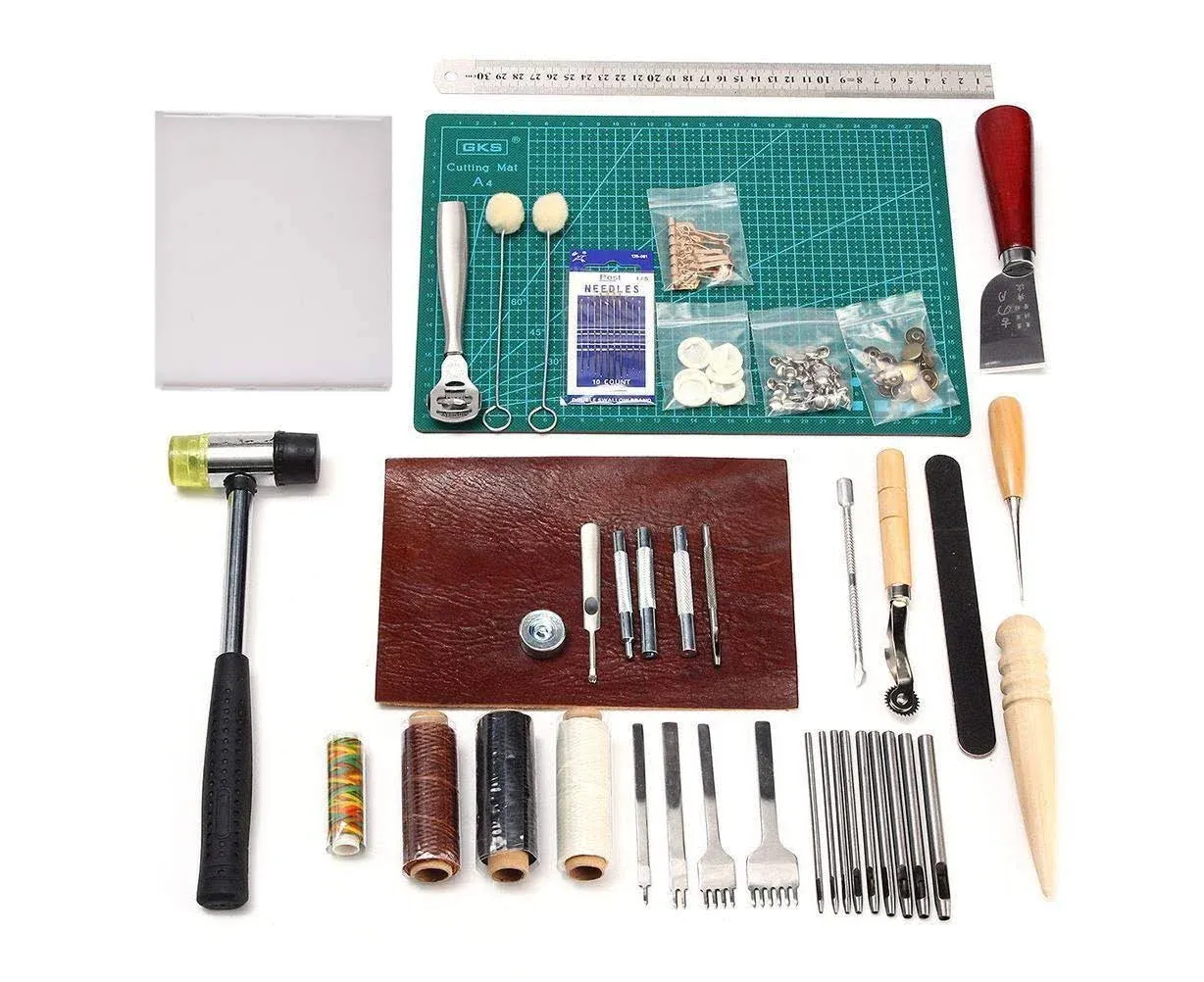 Leather Sewing Tools 44 pcs Leather Craft Tools Kit for Hand Sewing Stitching, Stamping Set and Saddle Making