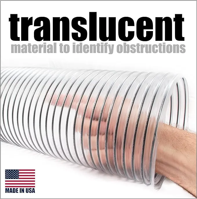 2-1/2 inch Diameter by 10 foot Long PVC Dust/Debris Collection Hose MADE IN THE USA with 2 each 2.5 inch Turnkey Stainless Steel Hose Clamps