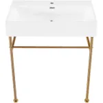 Claire 30 Ceramic Console Sink White Basin Brushed Gold Legs