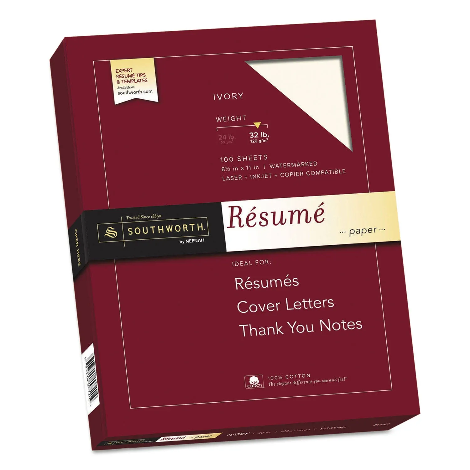 Southworth 8.5" x 11" Resume Paper, 32 Lbs., Wove, 100/Pack (RD18ICF)