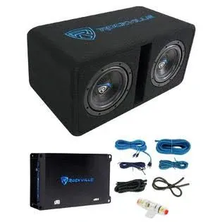 Rockville DK58 Package Dual 8" 1600W Loaded K5 Car Subwoofer Enclosure with DB11 Amp