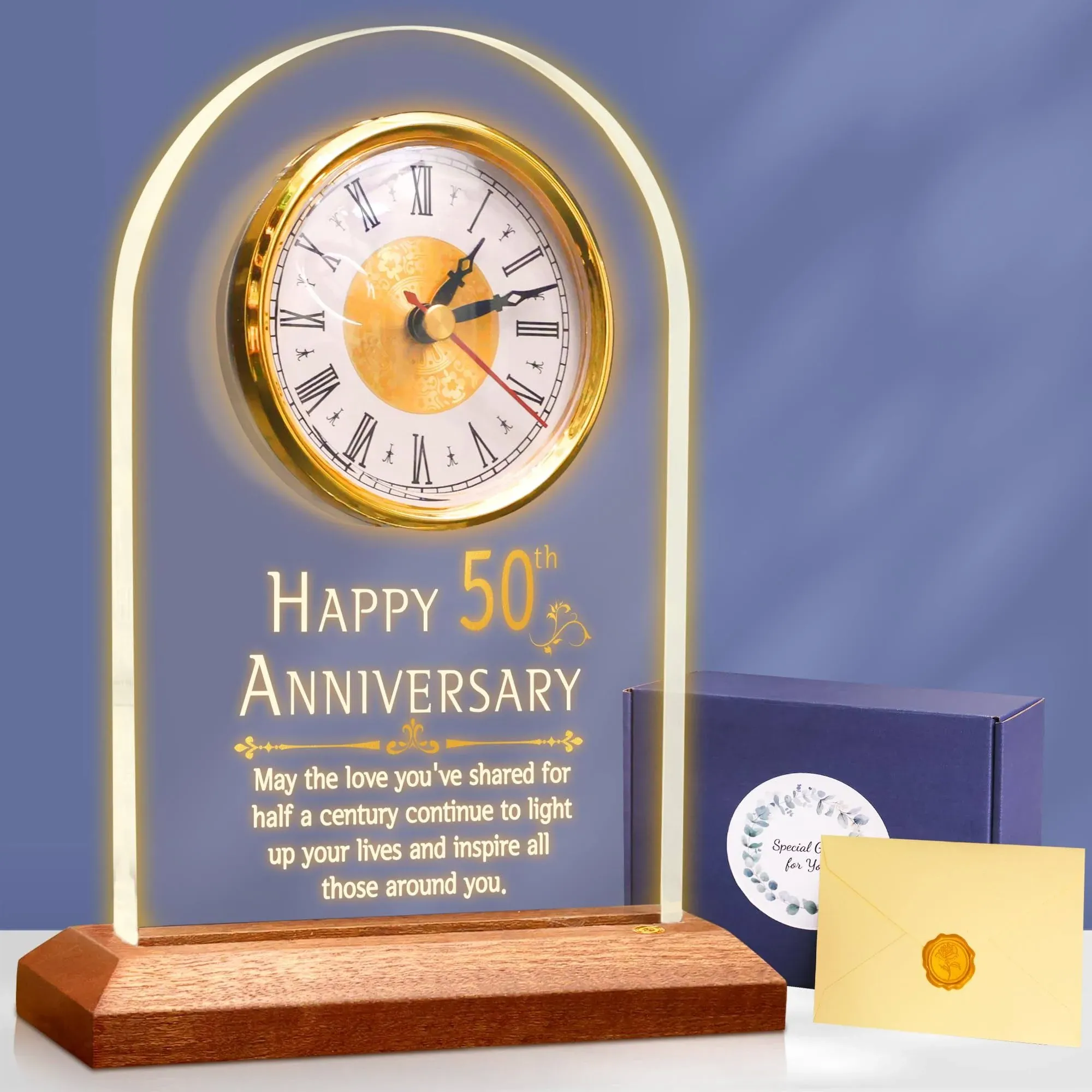 50th Anniversary Wedding Gift, Anniversary Quartz Clock, Desk Table Clock, 50 Years of Marriage, Golden Wedding for Couple, Parents, Grandparents (50th Anniversary)