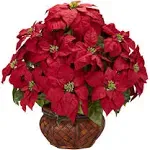 Nearly Natural Poinsettia with Decorative Planter Silk Arrangement