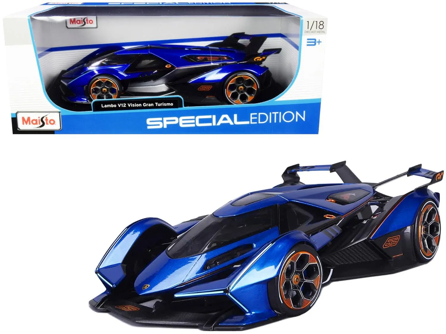 New Model Lamborghini 1:18 Lambo V12 Vision Gran Turismo Diecast Car Model Blue