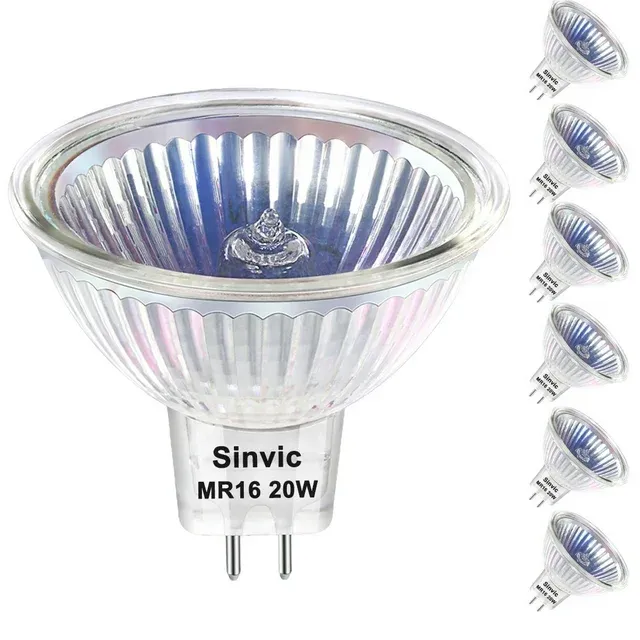 Vinaco MR16 Bulb, 6 Pack MR16 Halogen Bulb 20W 12V, Long Lifespan 3000Hrs MR16 12V 20W GU5.3 Base, 2800K Warm White MR16 Dimmable with Clear Glass