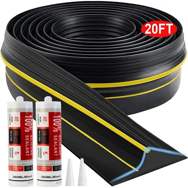 Jin&Bao Universal Garage Door Threshold Seal Strip 20FT Kit, Bottom Waterproof Rubber Weather Stripping Replacement