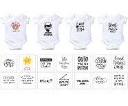 EKOI Iron on Baby Transfers for Baby Shower - Cute Appliques Decals Patches Fun Phrase Quotes Words for Babies Bodysuit Clothes Toddler Boy Girl Clothing Decorating Kit