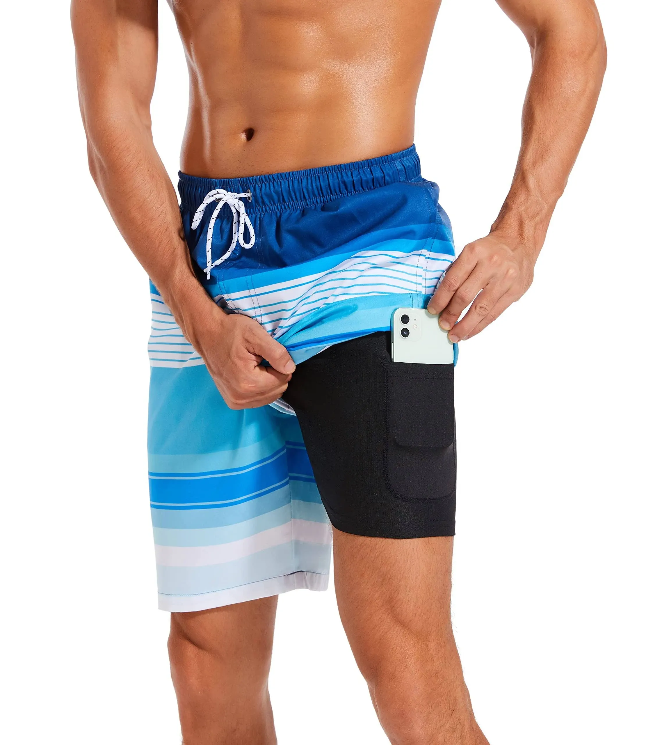 difficort Mens Swim Trunks with Compression Liner Quick Dry Bathing Suits Shorts with Zipper Pockets