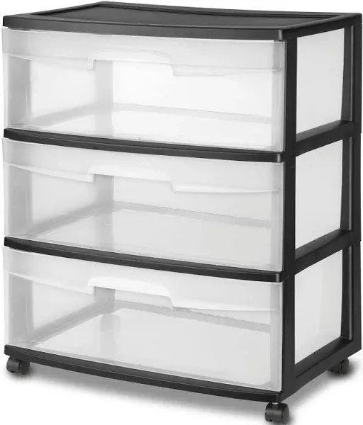 Sterilite 3 Drawer Wide Cart