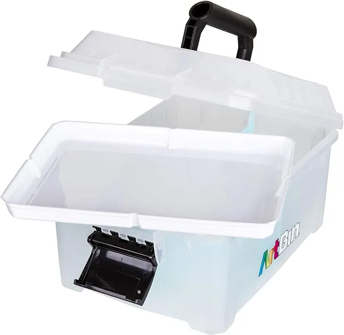 ArtBin 6817AG Sidekick Cube Carrying Case with Open Lift-Out Tray, Portable Art & Craft Organizer with Handle, [1] Plastic Storage Case, Clear