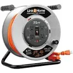 Link2Home 75 ft Contractor Grade Cord Reel 12AWG Sjtw w/ 4 Outlets