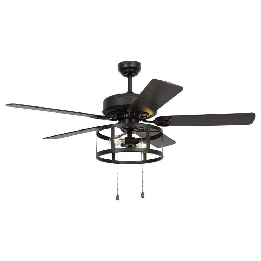 Parrot Uncle Ceiling Fan 20.5&#034;x52&#034; Industrial Matte Black w/Pull Chain+Light Kit