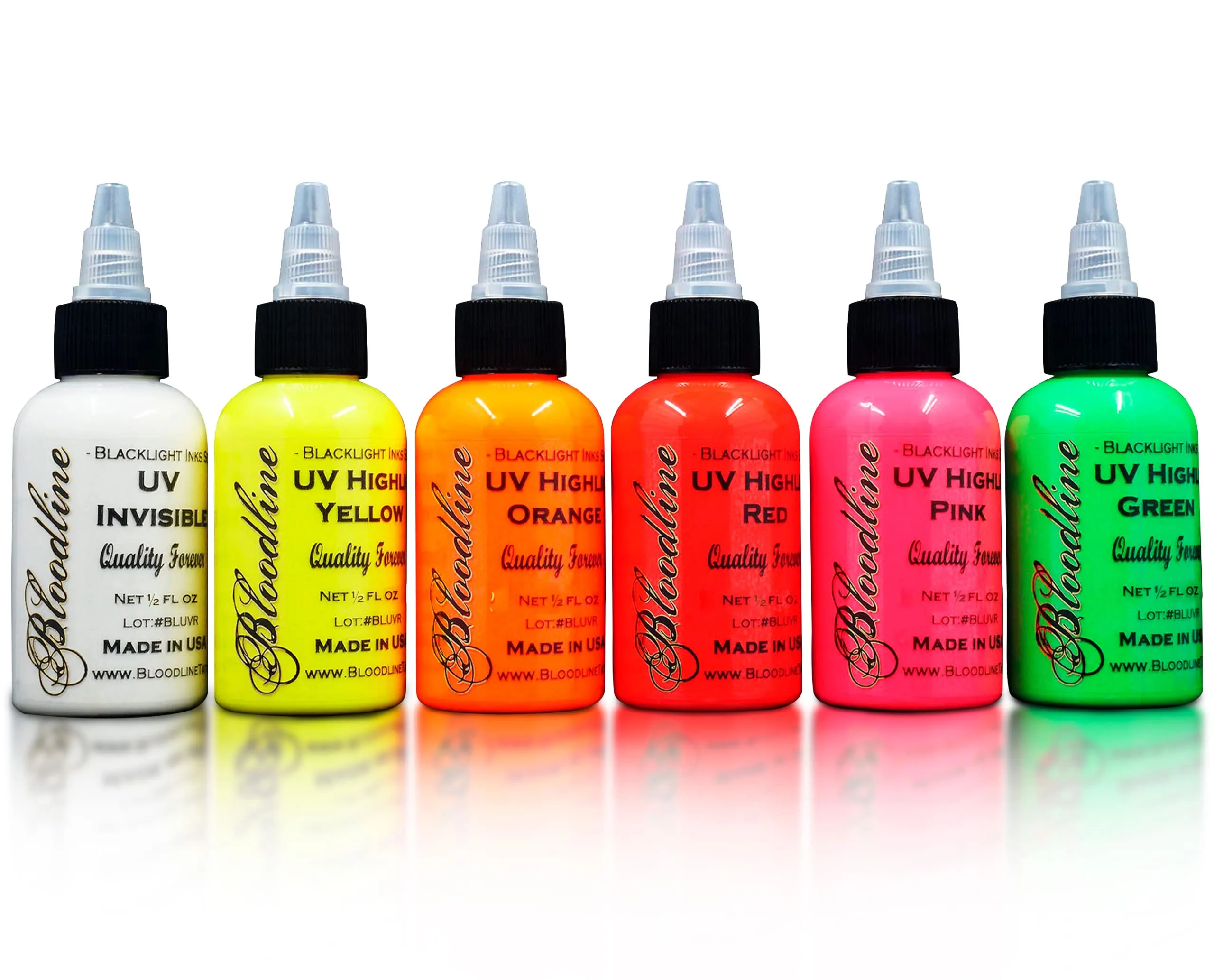 Bloodline Ink Professional Blacklight UV 6 Color Set - 1/2 oz 15 ml - Highlight