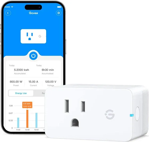 Govee Smart Plug with Energy Monitoring, WiFi Bluetooth Plug Work with Alexa and Google Assistant, 15A Smart Outlets with Timer & Group Controller, No Hub Required, ETL&FCC Certified for Home, 2 Pack