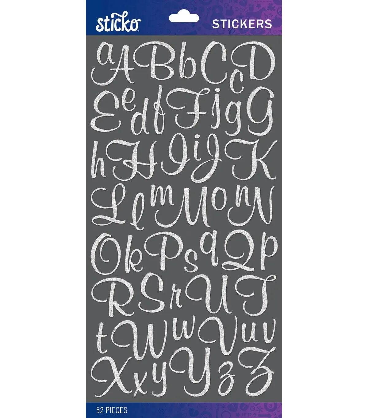 Sticko Small Sticker Alpha-Mural Script-White-Glitter (52 Pieces) 52-90109