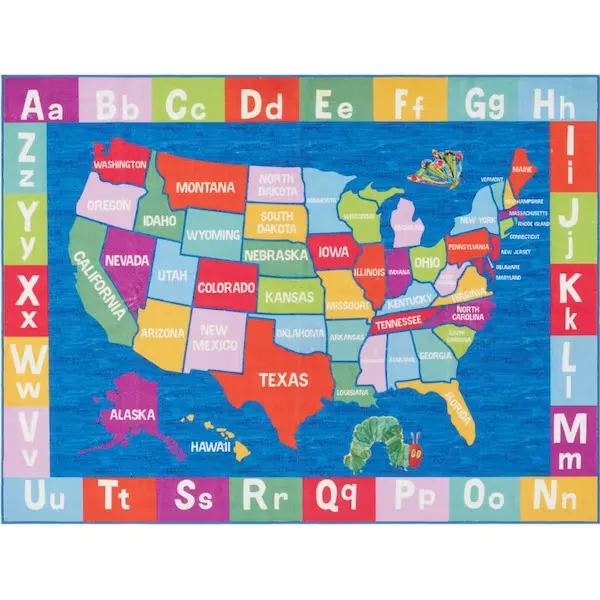 Home Dynamix Elementary US Map Blue/Red 5 ft. x 7 ft. Kids Area Rug 2A-ECEM02