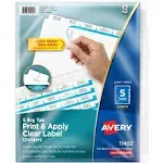 Avery Big Tab Print & Apply Clear Label Dividers, Index Maker Easy Apply Printable Label Strip, 5 White Tabs, 5 Sets (11492)