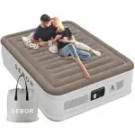 Sebor Luxury Queen Air Mattress with Built in Pump, Durable Blow Up Mattress for Home&Guests, 18 inch Inflatable Airbed, 660lb Max