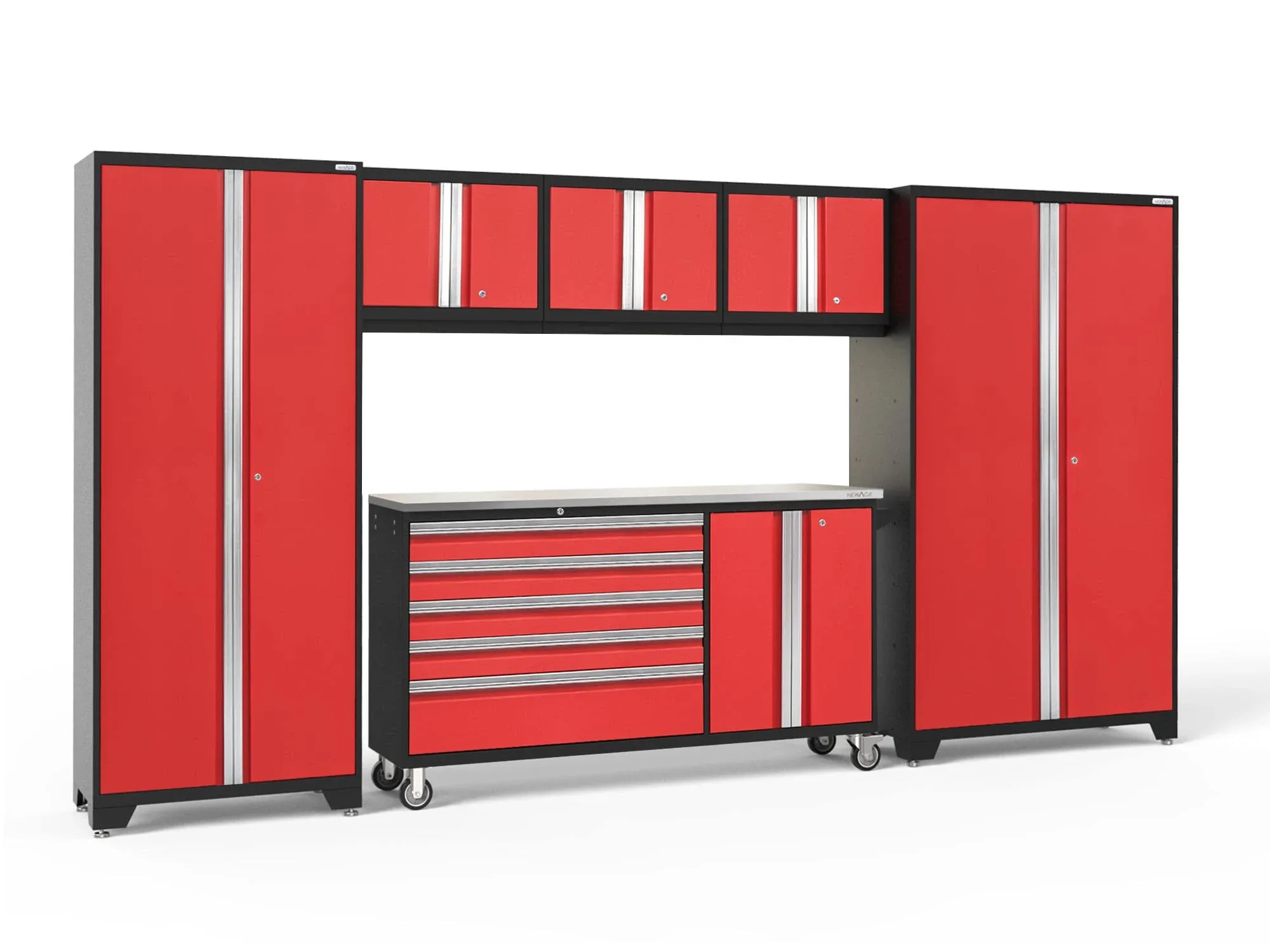 NewAge Products 144-in W x 77.25-in H 6-Cabinets Steel Deep Red Garage Storage System Lowes.com