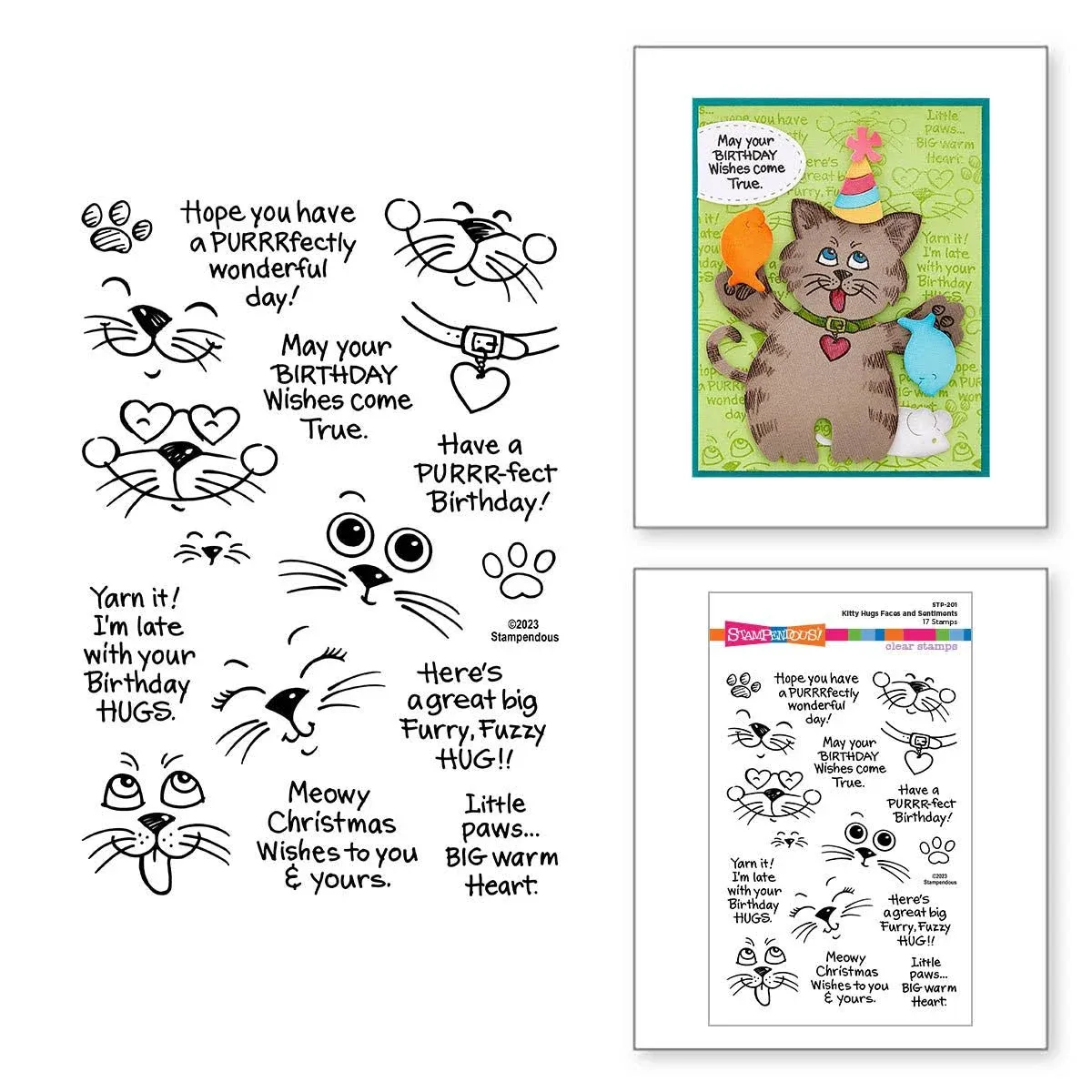 Spellbinders Kitty Faces and Sentiments Clear Stamp Set from The Stampendous Hugs Collection, ONE