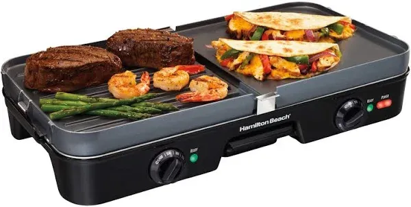 Hamilton Beach 3-in-1 Indoor Countertop Grill 180-sq-in Black w/ Removable Grids