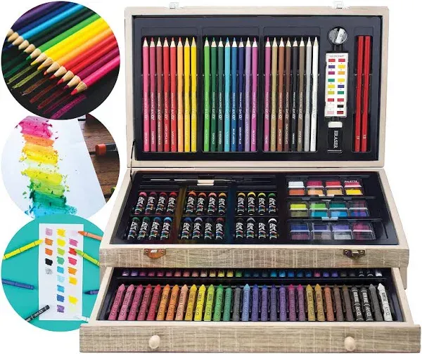 Art 101 Doodle and Color 142 Pc Art Set in a Wood Carrying Case