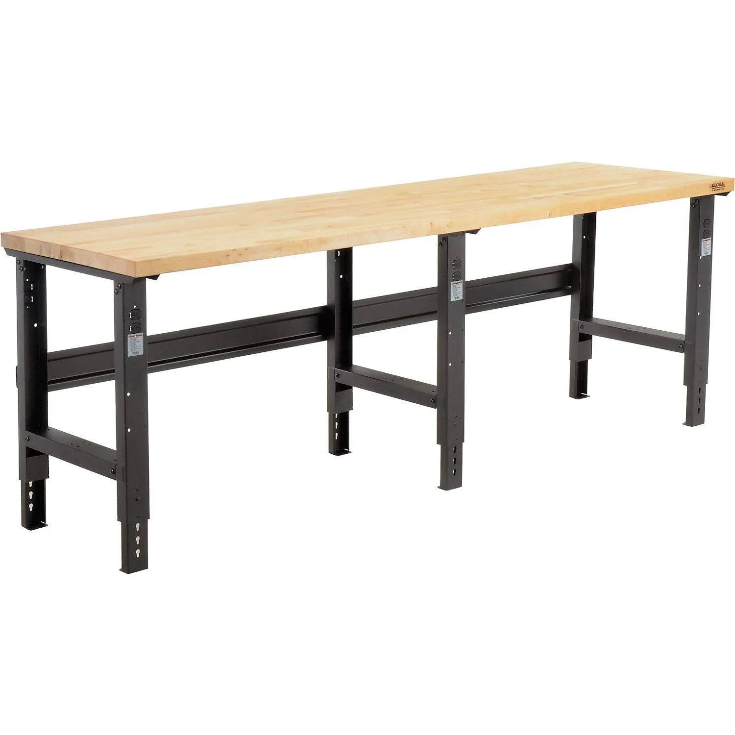 Global Industrial Adjustable Height Workbench C-Channel Leg, 96" W x 36" D, 1-3/4" Birch Top Square Edge, Black 319086