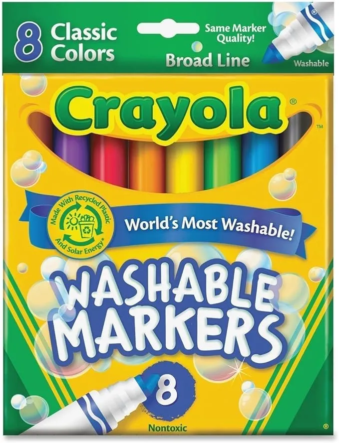 Crayola Broad Point Washable Markers, 8 Markers, Classic Colors Pack of 6