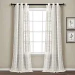 Lush Decor Farmhouse Textured Grommet Sheer Window Curtain Panel Pair, 38"W x 84"L, White