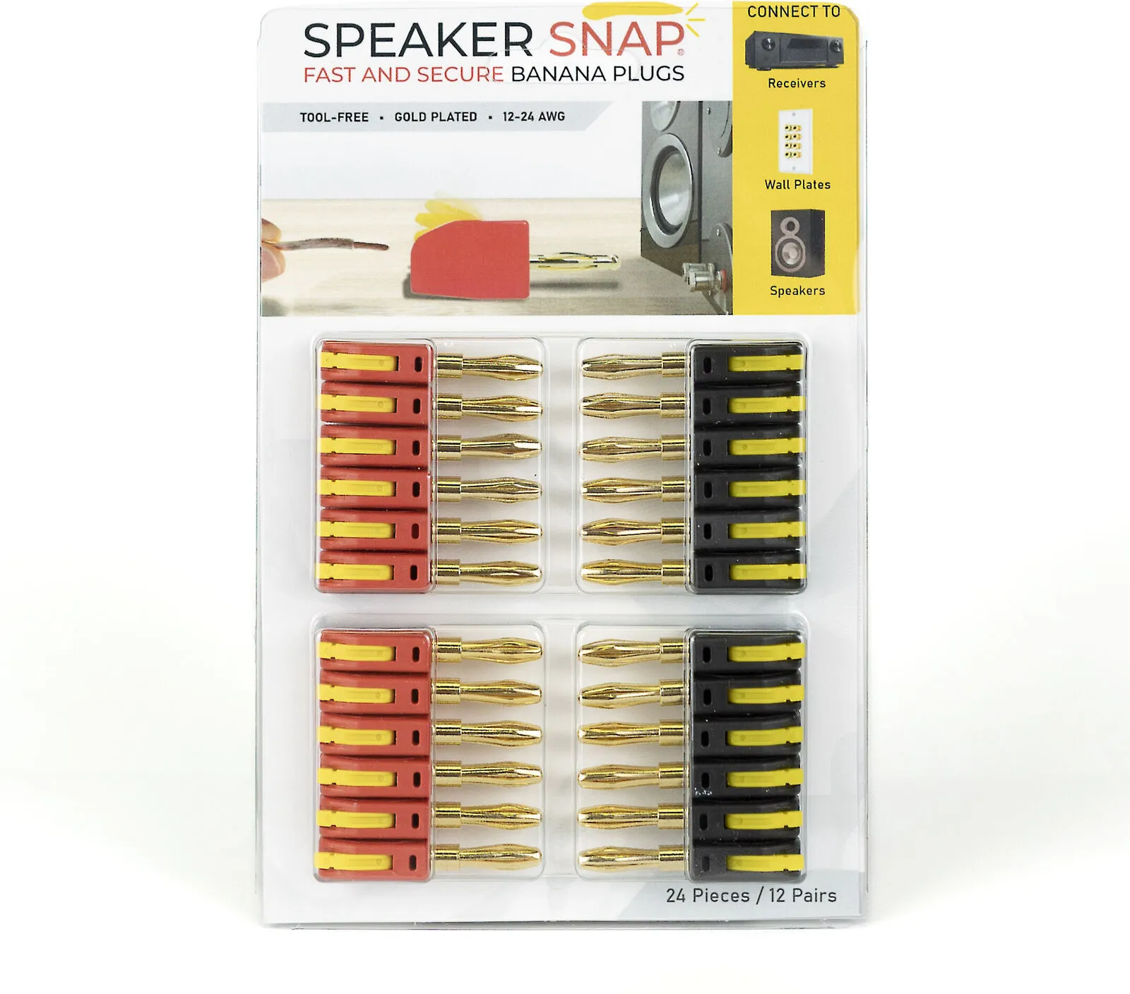 Speaker Snap Banana Plugs Red &amp; Black 12 Pair / 24 Pieces