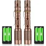 Skywolfeye LED Flashlight 2 Pack Super Bright Flashlights Rechargeable High Lumens Torch 5 Modes Zoomable Waterproof for