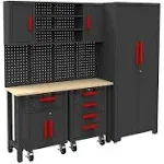 Torin 6 Piece Garage Cabinets Storage System: Includes Steel Cabinets, Drawers, Rolling Chest and Pegboard, Garage Workbench with Storage - Perfect