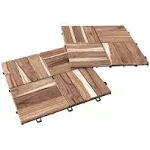 Interbuild Teak Hardwood Interlocking Patio Deck Tiles, 12" × 12" (Pack of 10), Easy to Install Floor Tile for Both Indoor & Outdoor Use, 12 Individual Wood slats on Each Tile