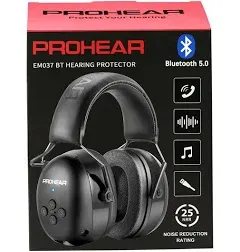 PROHEAR 037 Gel Ear Pads Bluetooth 5.0 Hearing Protection Headphones 25dB NRR Noise Reduction with 1100mAh Rechargeable Battery for 40H Playtime