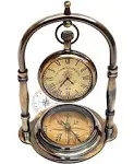 Maritime Compass Base Nautical Table Clock Ship&#039;s Clock Antique Brass Hanging